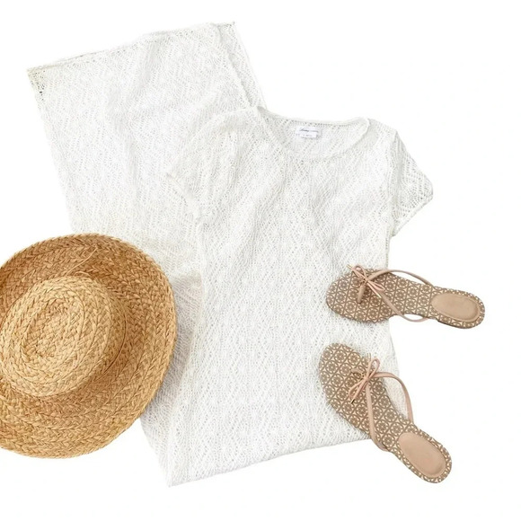 Lovers + Friends Crochet Short Sleeve Maci Cover Up Dress White Size M - Picture 10 of 11